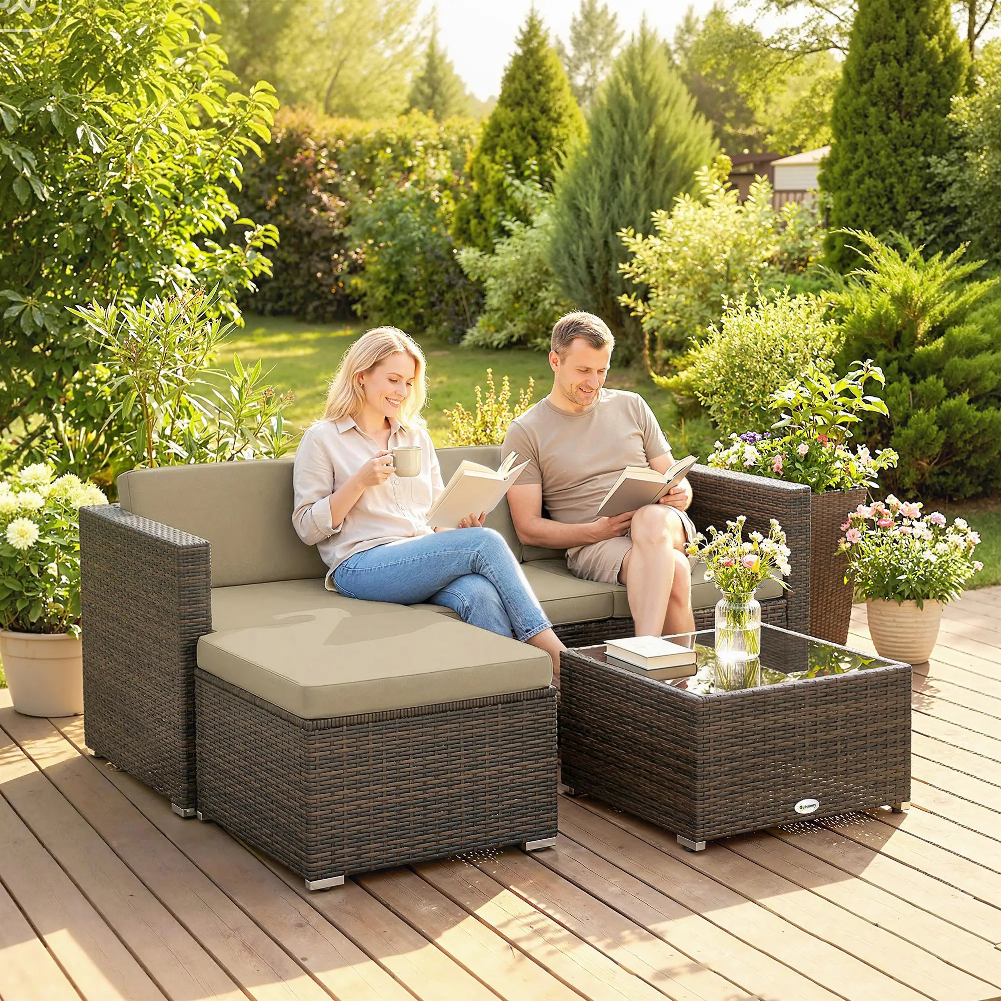 3-Piece Patio Furniture Set, Outdoor PE Rattan Sofa, Khaki Patio Furniture Sets at Gallery Canada