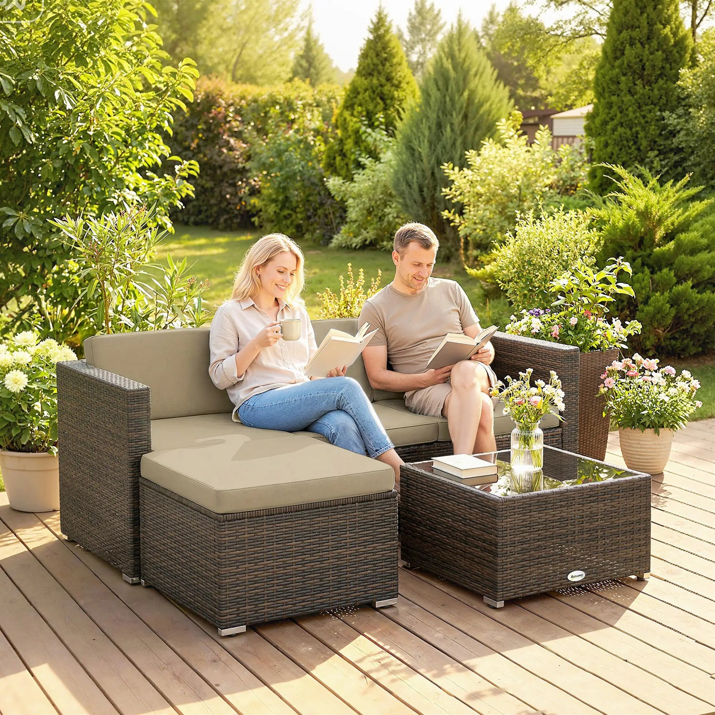 3-Piece Patio Furniture Set, Outdoor PE Rattan Sofa, Khaki Patio Furniture Sets at Gallery Canada