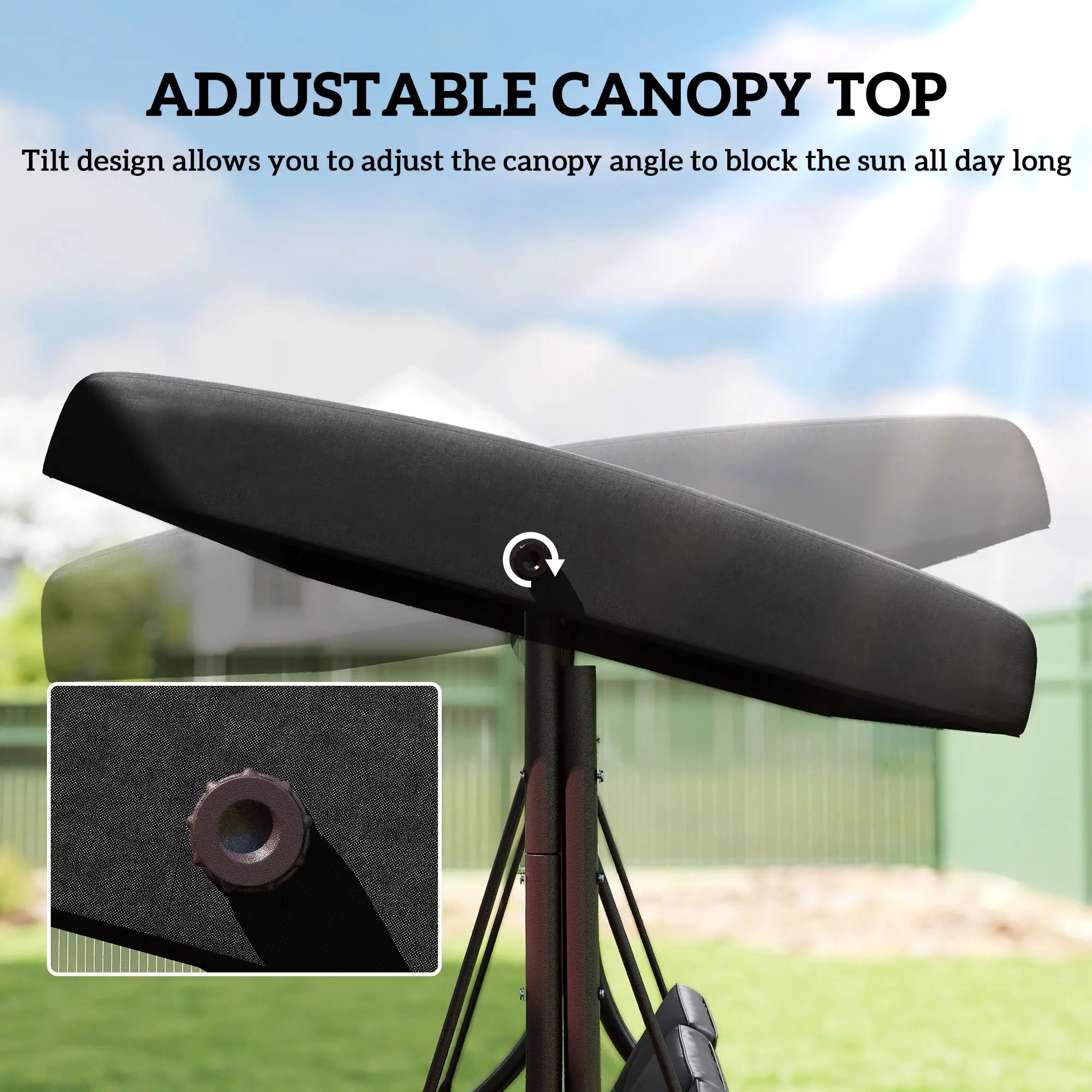 Convertible Patio Swing Bed With Canopy, Cushions, 3 Seater, Black Patio Swings with Stand at Gallery Canada