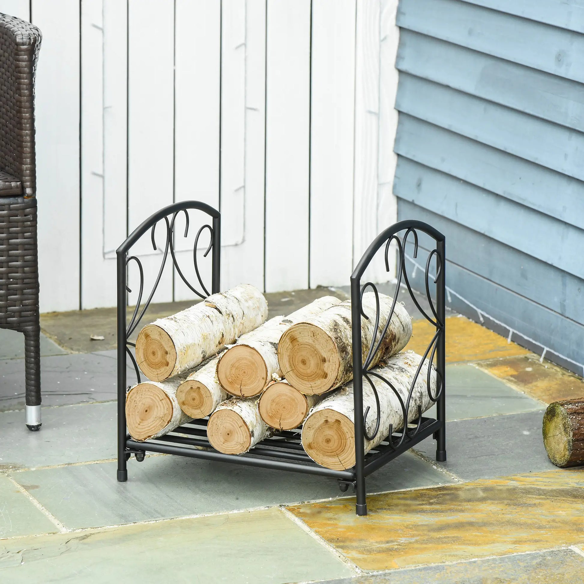 16" Heavy Duty Metal Fireplace Log Holder, Firewood Rack Outdoor, Black Firewood Racks at Gallery Canada