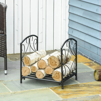 16" Heavy Duty Metal Fireplace Log Holder, Firewood Rack Outdoor, Black Firewood Racks at Gallery Canada