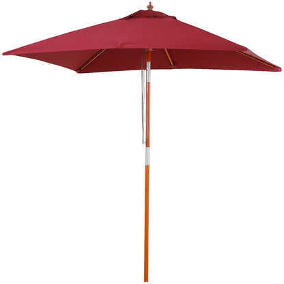 6.6x5ft Square Wooden Patio Umbrella, Tilt Mechanism, 6 Bamboo Ribs, Wine Red Sun Umbrellas Wine Red at Gallery Canada
