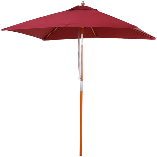 6.6x5ft Square Wooden Patio Umbrella, Tilt Mechanism, 6 Bamboo Ribs, Wine Red