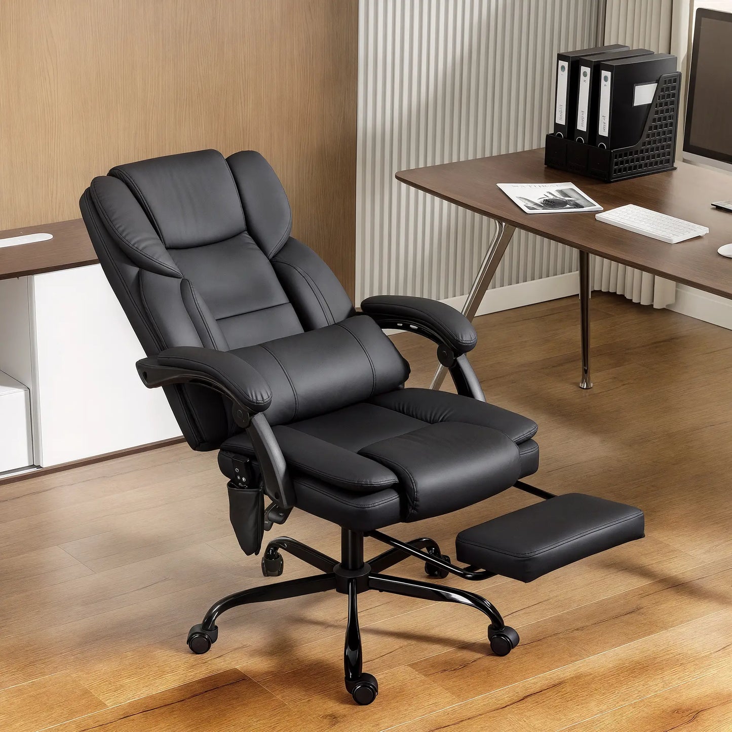Massage Office Chair, Faux Leather Reclining Desk Chair with Lumbar Support, Footrest, Black Massage Chairs at Gallery Canada