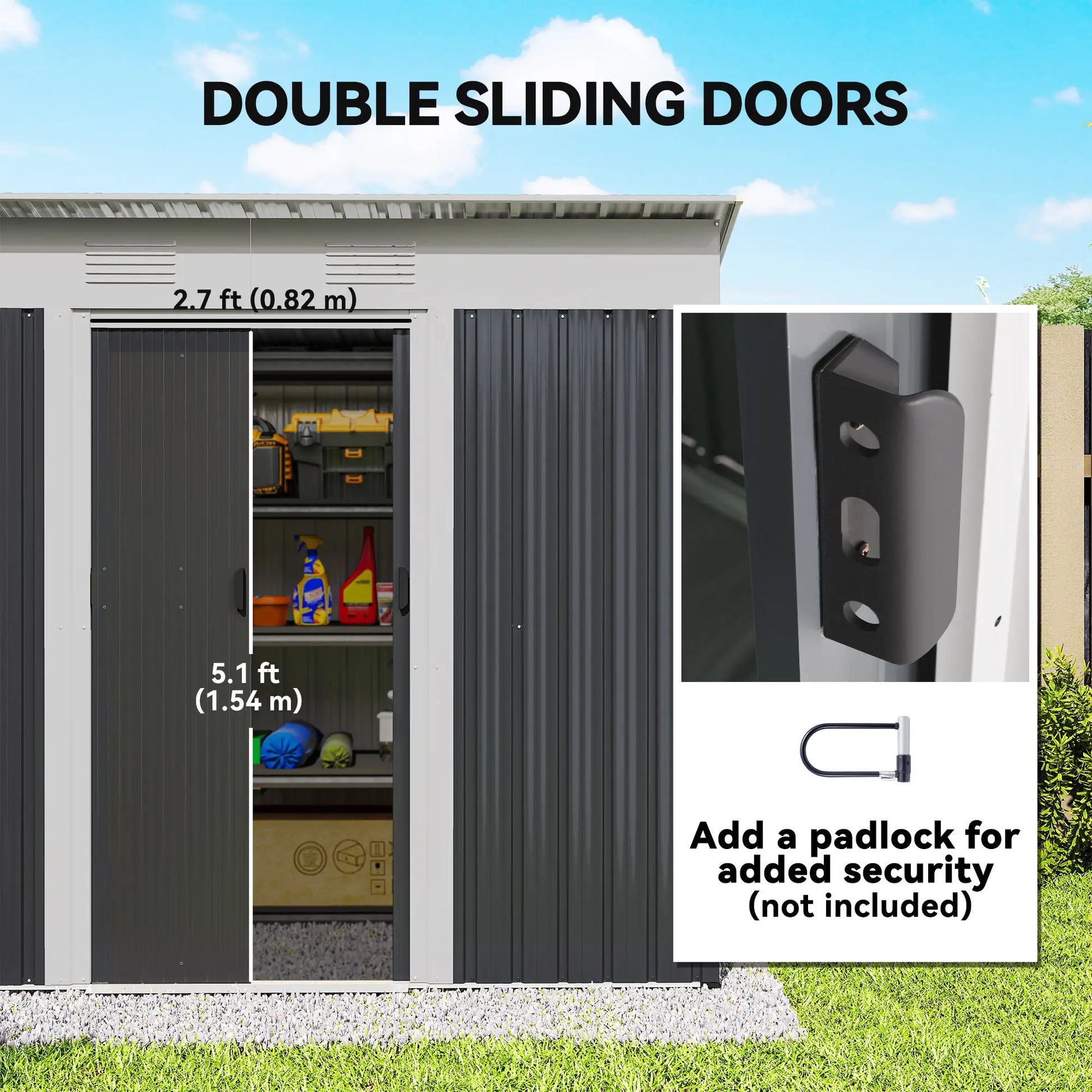 7' x 4' Outdoor Storage Shed, Metal Garden Tool Organizer, Lockable Doors, Charcoal Grey Sheds at Gallery Canada