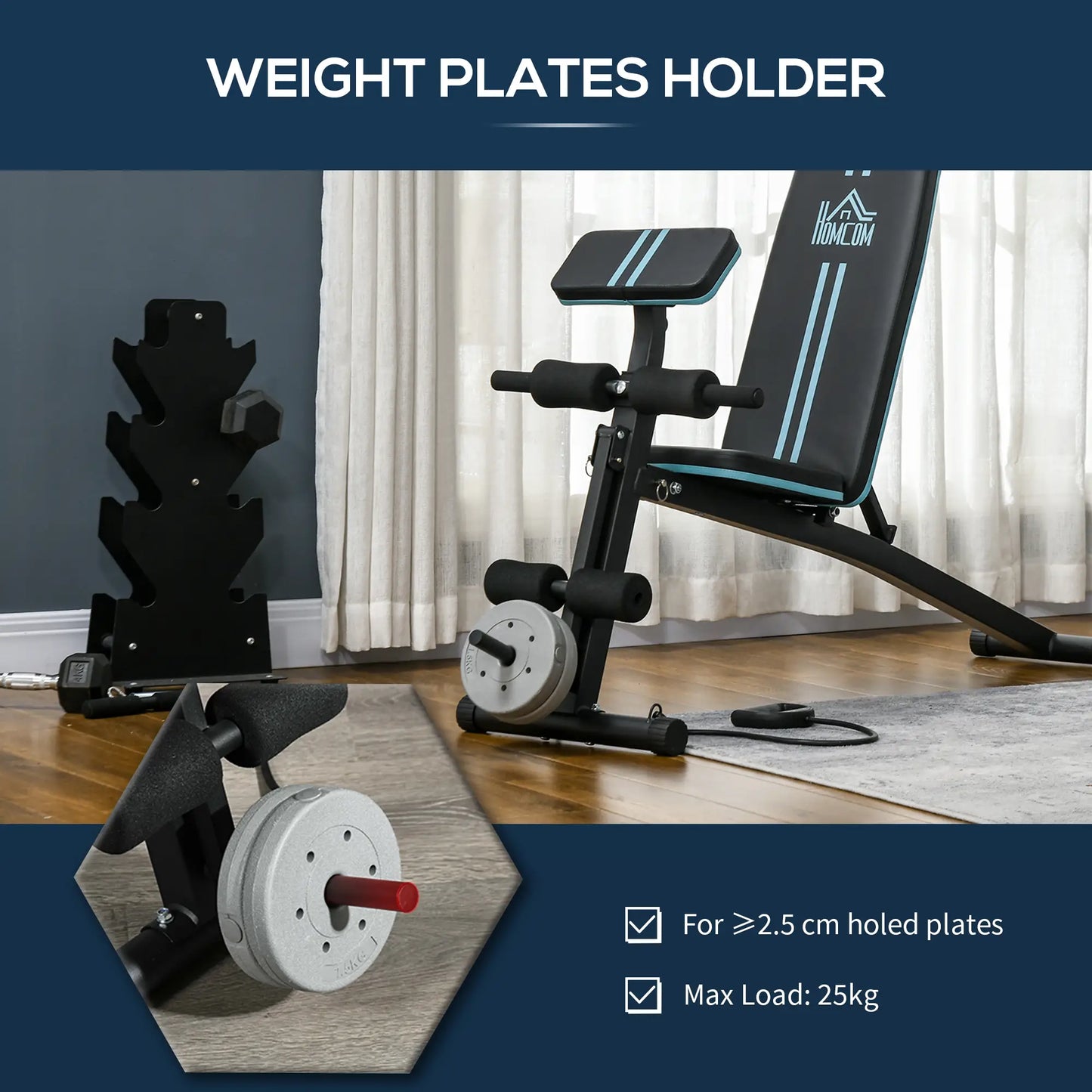 Foldable Adjustable Press Bench, Weight Training Gym Chair, Black & Blue