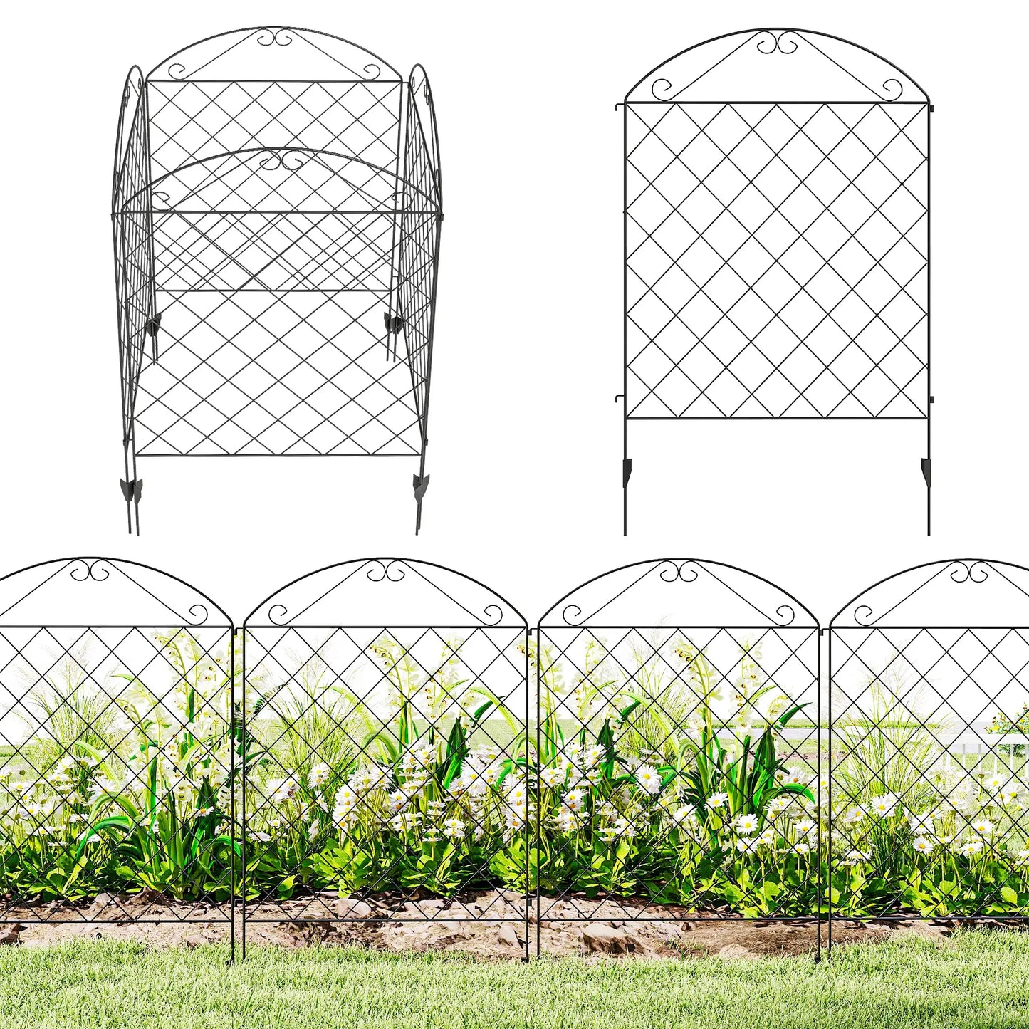 Outdoor Metal Garden Fence Panels, Animal Barrier, 4 Pack, Curved Scrollworks Garden Fences at Gallery Canada