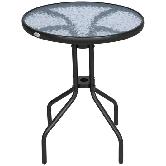 24" Round Patio Table, Tempered Glass Top, Steel Frame, Outdoor Dining Patio Side Tables Black and Transparent at Gallery Canada