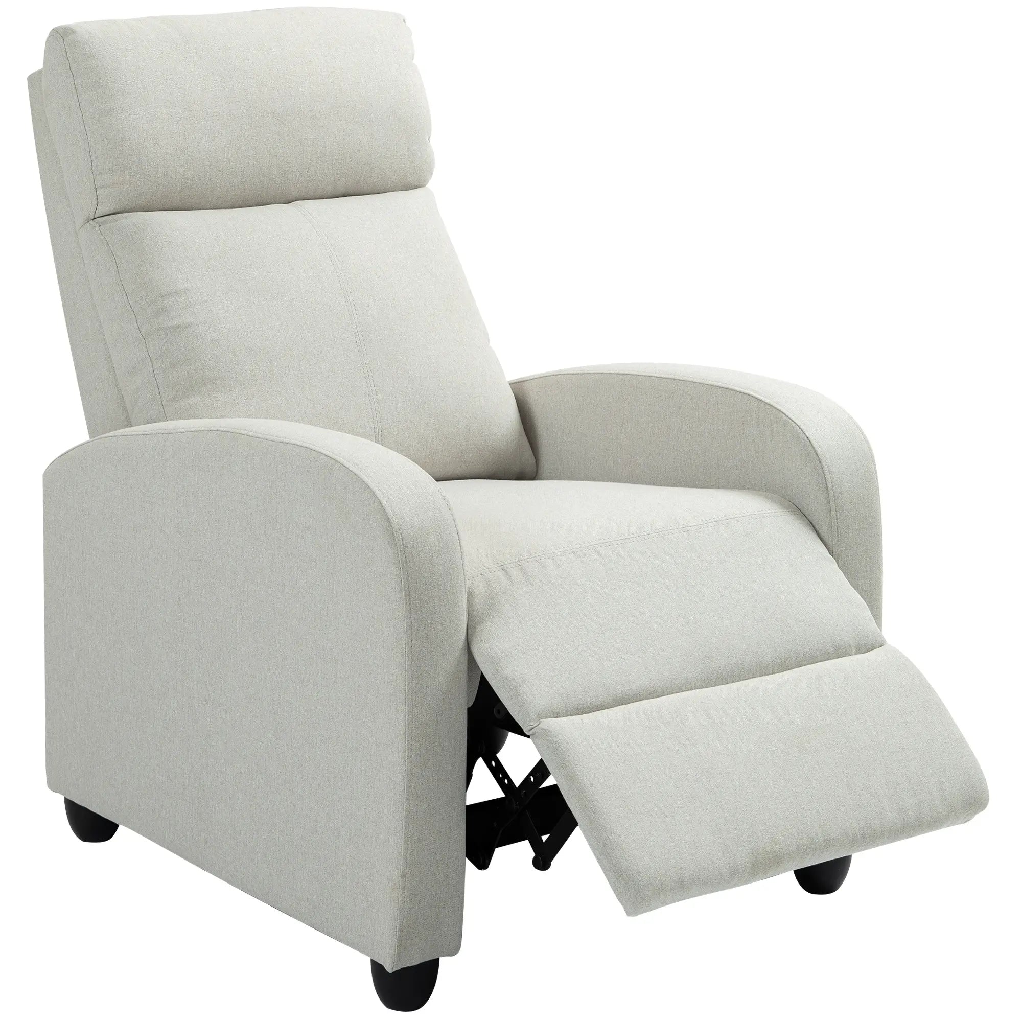 Fabric Recliner Chair, Manual Reclining Sofa, Padded Seat, Cream White Single Sofas Cream at Gallery Canada