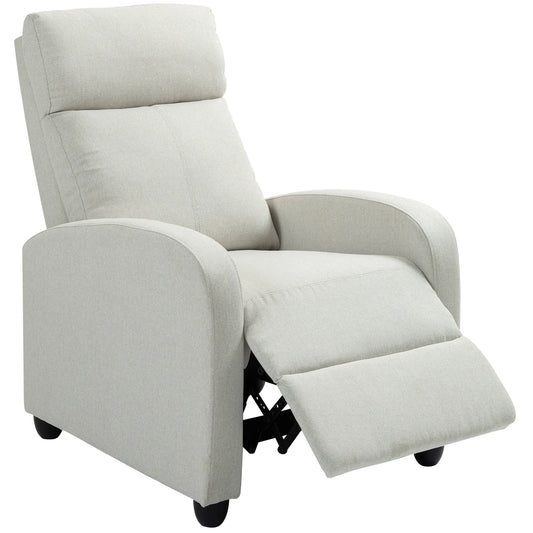 Fabric Recliner Chair, Manual Reclining Sofa, Padded Seat, Cream White Single Sofas Cream at Gallery Canada