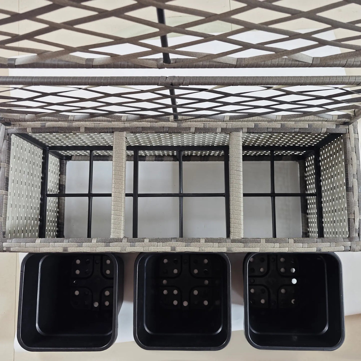 Lit de jardin surélevé en osier avec treillis, 42" de hauteur, gris mélangé