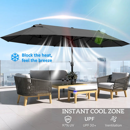15ft Double-Sided Sun Umbrella, Twin Canopy, Crank, Black Sun Umbrellas at Gallery Canada