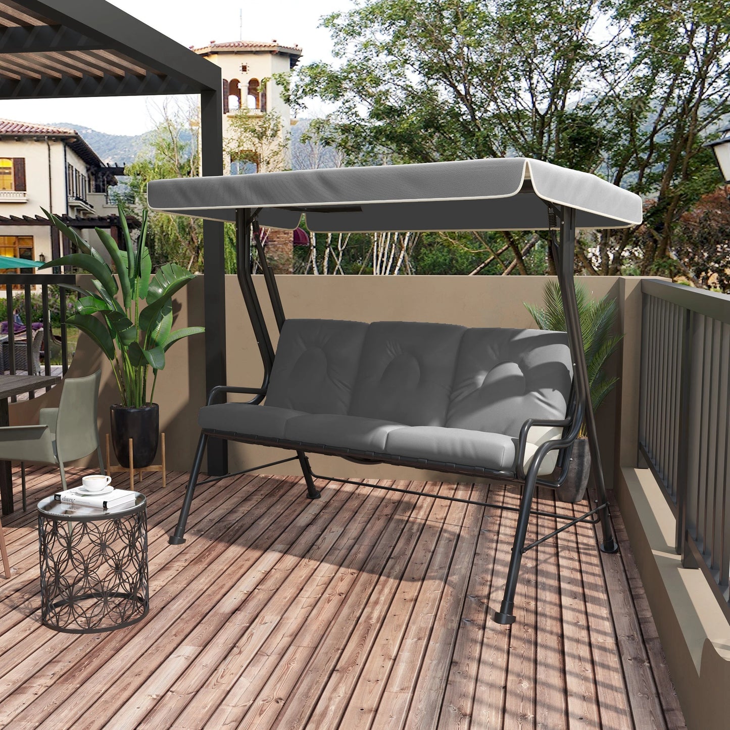 3-Person Patio Swing Chair with Canopy, Light Grey Porch Swings with Canopy at Gallery Canada