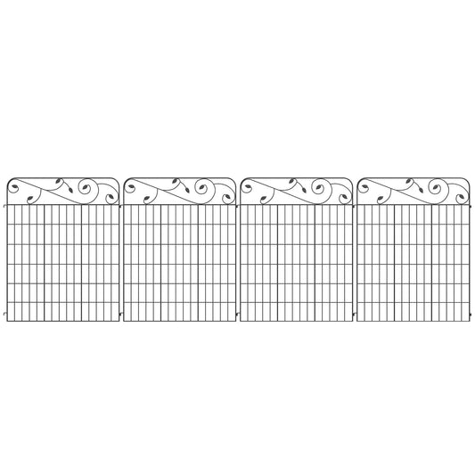Outdoor Metal Garden Fence Panels, Animal Barrier, 4 Pack, Square Vines Garden Fences Black at Gallery Canada