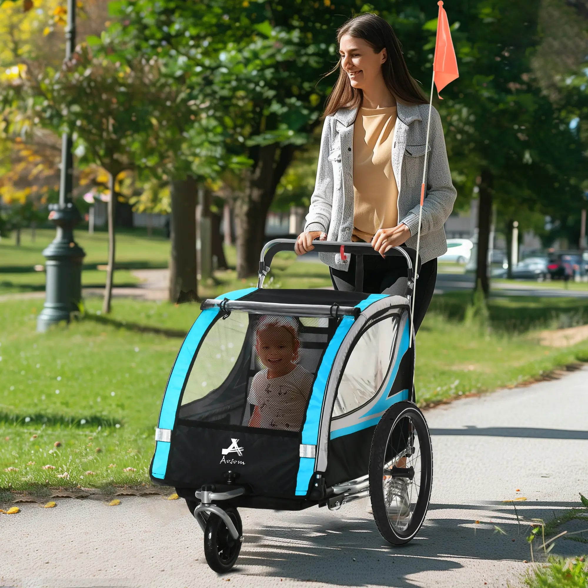 3-In-1 Bike Trailer, 2 Seats, 5-Point Harness, Storage, Blue Kids Bike Trailers at Gallery Canada