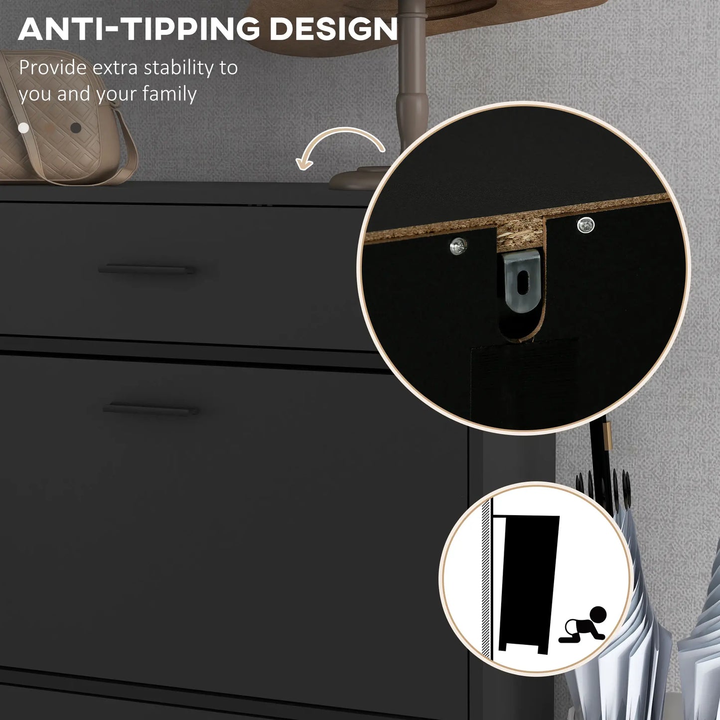 Modern Shoe Cabinet, 12 Pair Organizer, 2 Flip Doors, Adjustable Shelf, Black Shoe Storage Cabinets & Racks at Gallery Canada