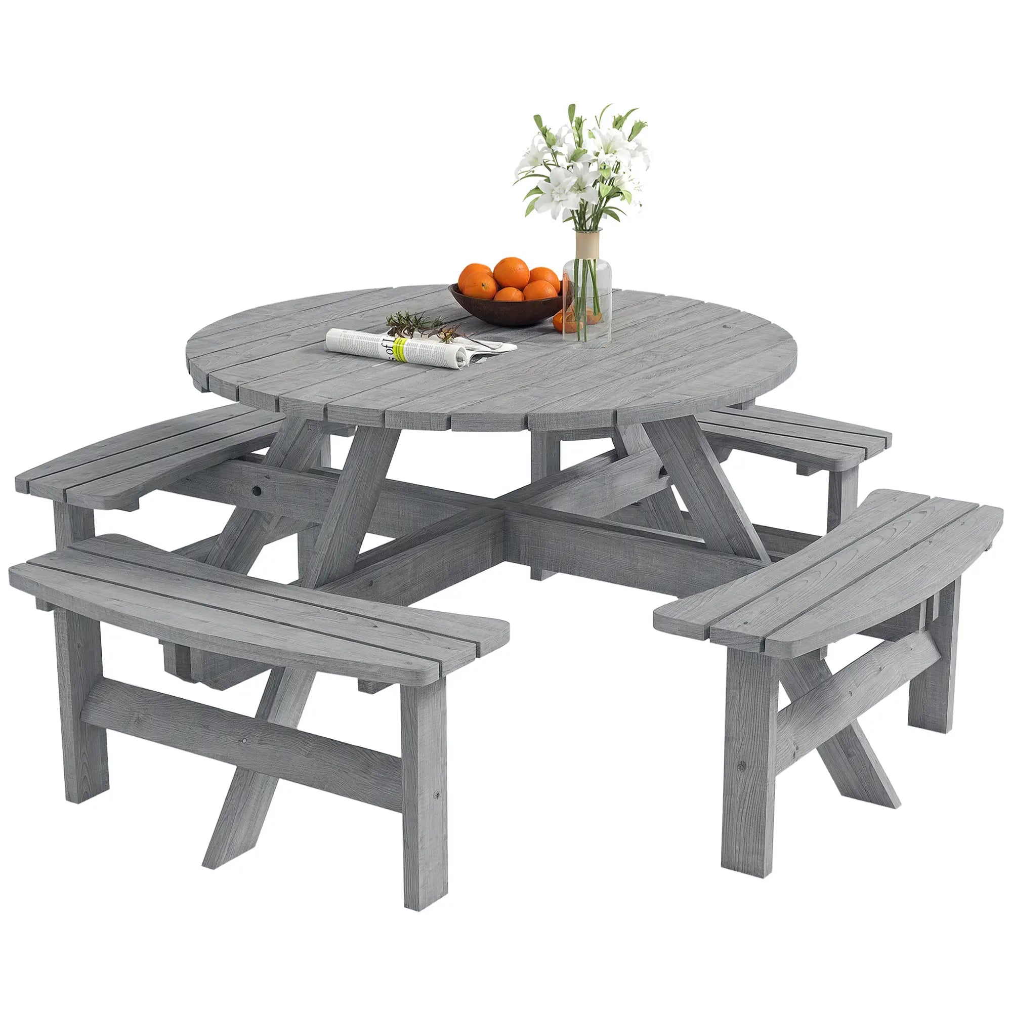 8 Seater Round Wooden Pub Bench, Patio Dining Set, Outdoor Patio Outdoor Dining Sets at Gallery Canada