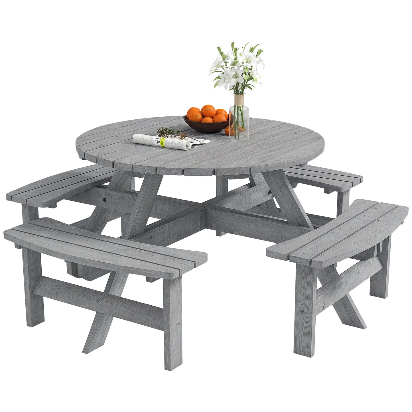 8 Seater Round Wooden Pub Bench, Patio Dining Set, Outdoor Patio Outdoor Dining Sets at Gallery Canada