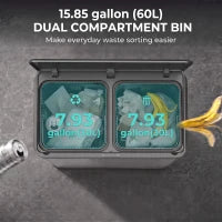 Automatic Trash Can, 15.8Gal, 60L Dual Compartment, Silver