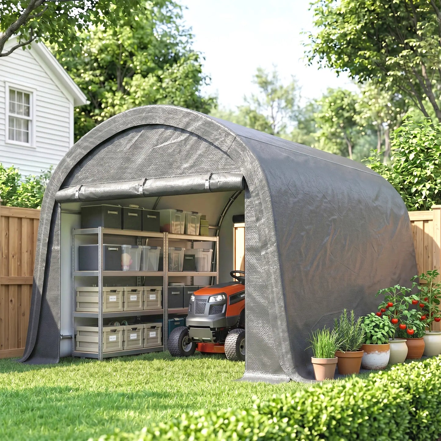 10' x 10' Outdoor Storage Tent, Heavy Duty Waterproof, Light Grey Sheds at Gallery Canada