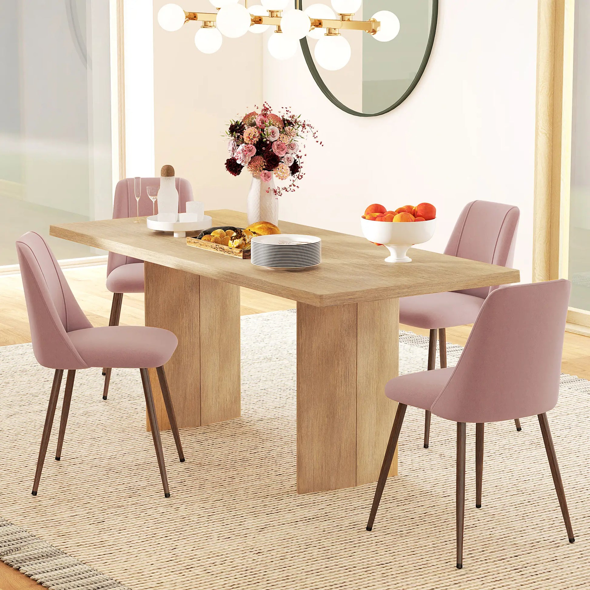 Upholstered Dining Chairs Set of 4, Velvet Accent Chair, Wood Leg, Pink Dining Chairs at Gallery Canada