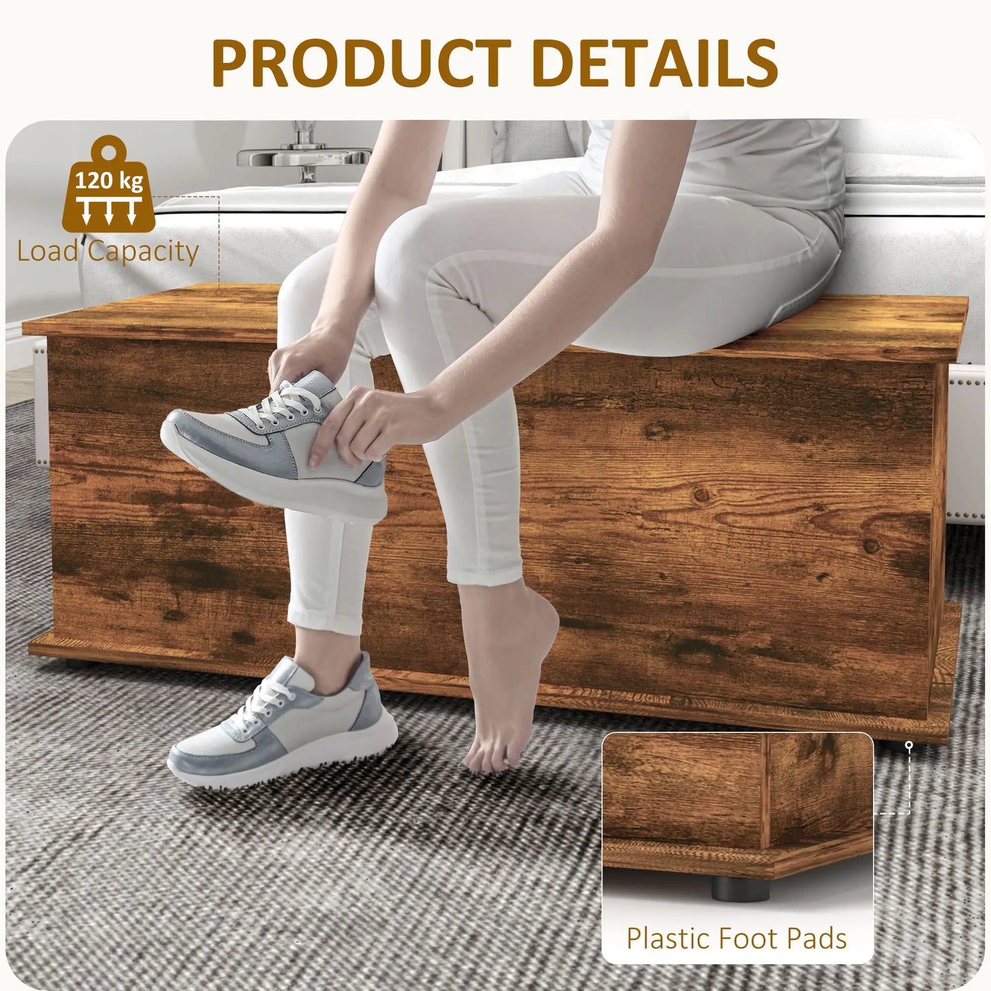 39.5" Storage Chest, Flip-Top Lid, Entryway Bench, Rustic Brown, Brown Storage Ottomans & Benches at Gallery Canada