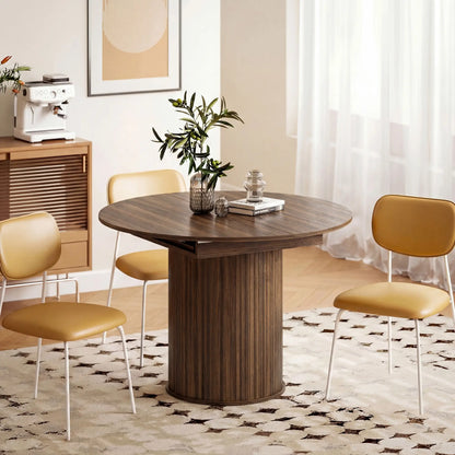 Extendable Kitchen Table, 43.5"-59", Walnut Wood Grain, Pedestal Base Dining Tables at Gallery Canada