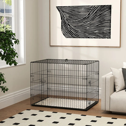 35" Dog Crate, Folding Metal Cage, Removable Tray, Cushion, Black