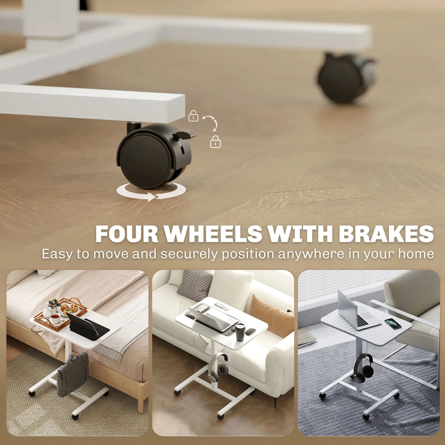 Height Adjustable Standing Desk, Pneumatic Sit Stand Desk, White Wood Grain, White Office Desks & Work Stations at Gallery Canada