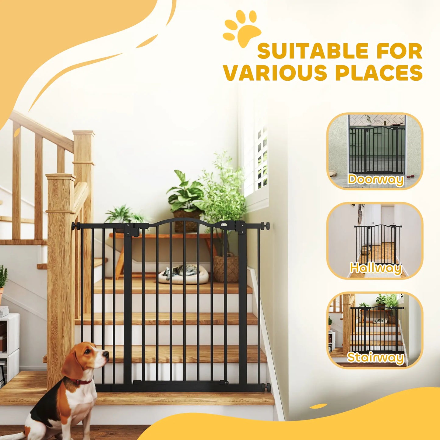 Extra Tall Dog Gate With Door, Pressure Fit, Auto Close, 29"-37", Black Dog Cages & Crates at Gallery Canada