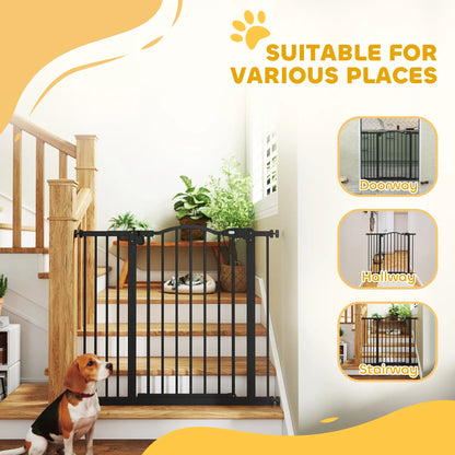 Extra Tall Dog Gate With Door, Pressure Fit, Auto Close, 29"-37", Black Dog Cages & Crates at Gallery Canada