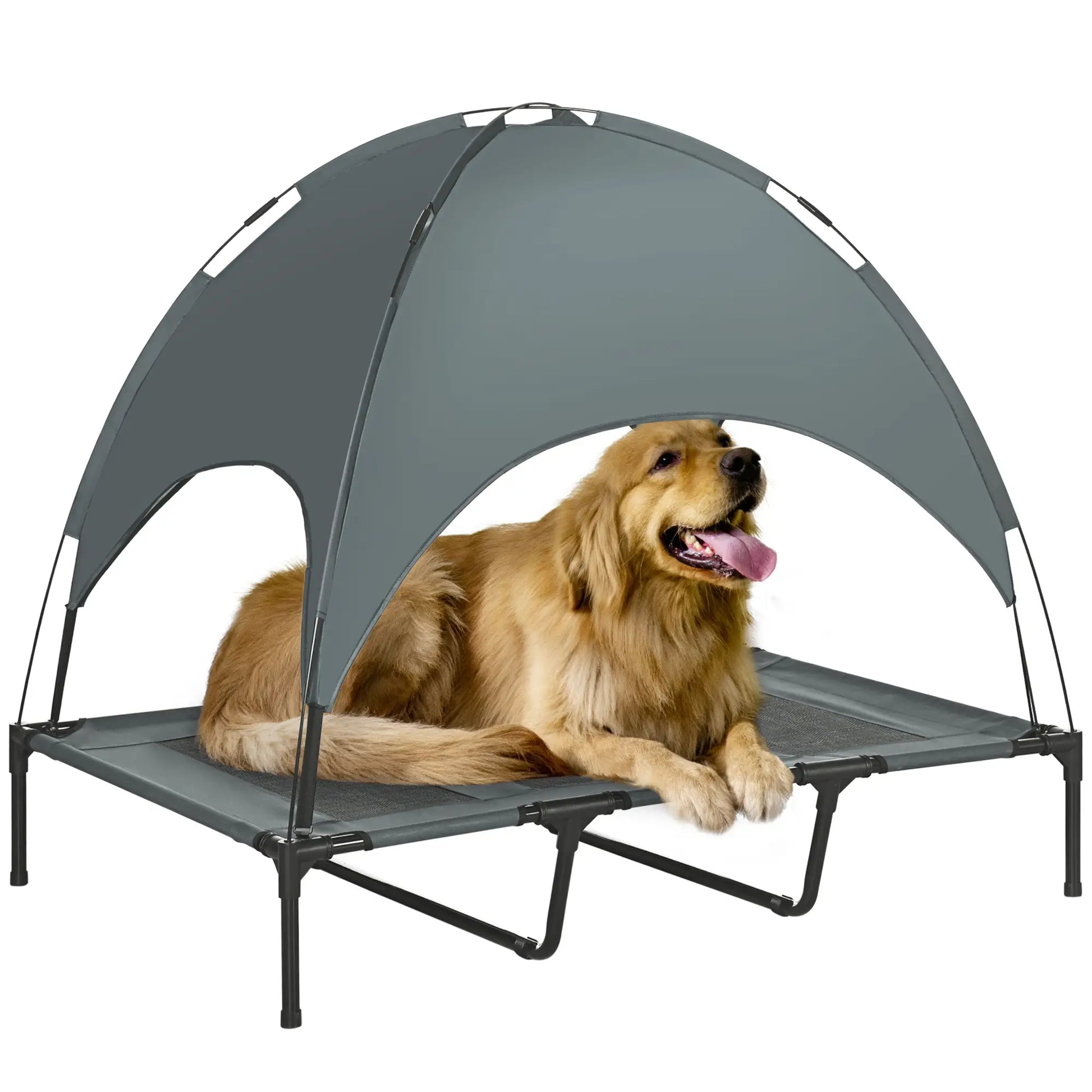 Elevated Dog Bed with Canopy, Portable XL Dog Cot, 48" x 36" x 43", Grey Elevated Dog Beds Black and Grey at Gallery Canada