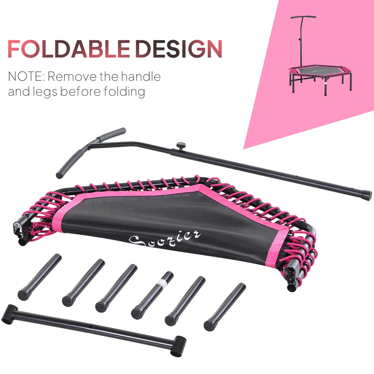 48" Hexagon Rebounder Trampoline, Fitness Bungee Jumper, Adjustable Bar, Pink Trampolines at Gallery Canada