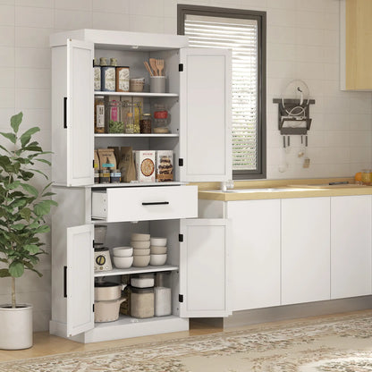72" Kitchen Storage Cabinet, Farmhouse Pantry, 4 Barn Doors, Drawer, Adjustable Shelves, White Kitchen Pantry Cabinets at Gallery Canada