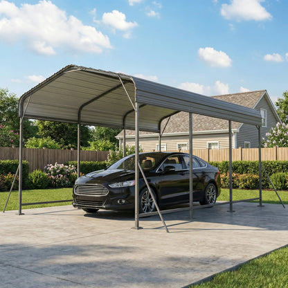 10 x 15FT Metal Carport, Heavy-Duty Canopy, Reinforced Frame, Dark Grey Car Shelters at Gallery Canada