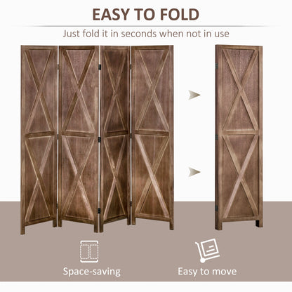 4-Panel Farmhouse Room Divider, Foldable Wooden Frame 5.6FT, Walnut Room Dividers at Gallery Canada