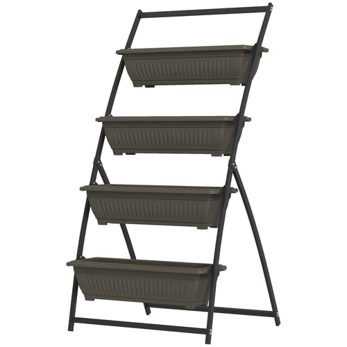 4-Tier Vertical Raised Garden Planter, 4 Boxes, Outdoor Plant Stand, Brown