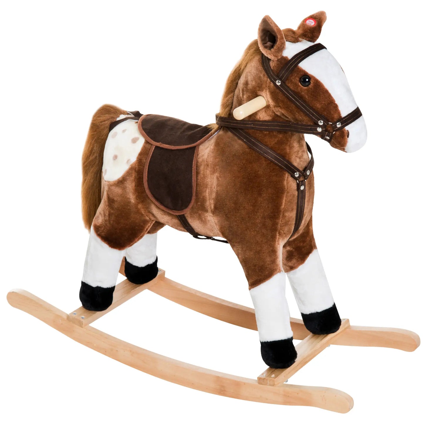 Baby Rocking Horse, Plush Animal Rocker, Ride on Toy, Realistic Sound, Brown Rocking Horses Brown, White at Gallery Canada