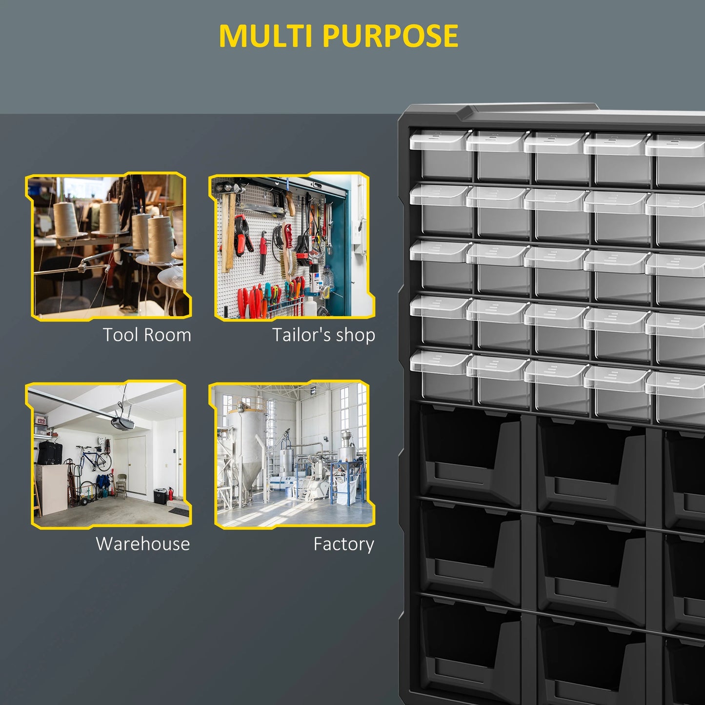 Plastic 39 Drawer Parts Organizer, Wall Mount Storage Cabinet, Black Tool Organizers at Gallery Canada