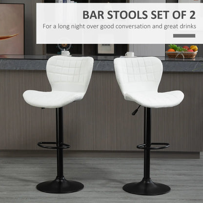 Adjustable Height Swivel Bar Stools, Set of 2, PU Leather, White Bar Stools at Gallery Canada