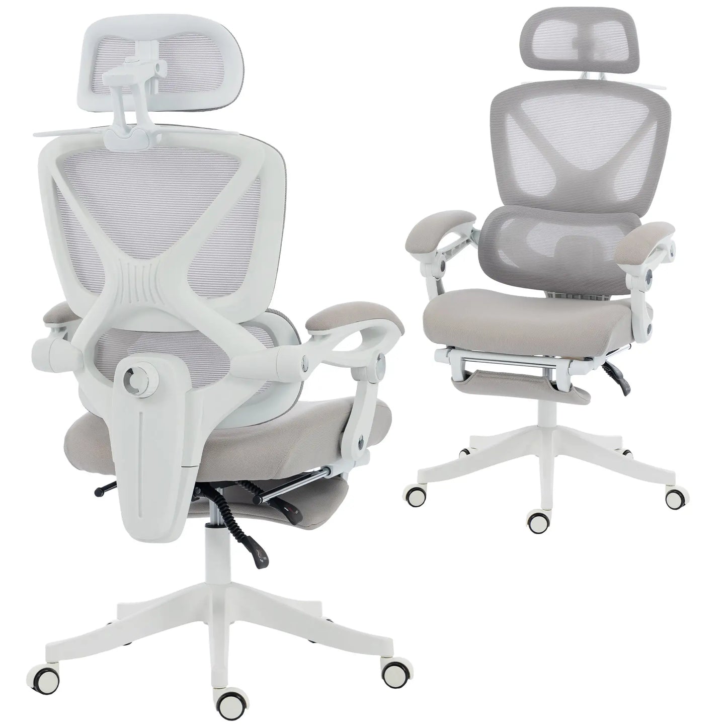 Mesh Desk Chair With Adjustable Headrest, Light Grey