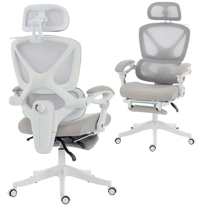 Mesh Desk Chair With Adjustable Headrest, Light Grey