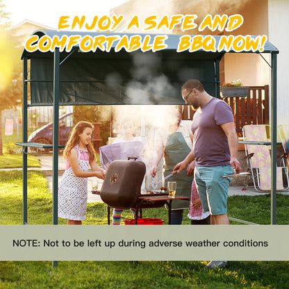 7x4.5ft Outdoor BBQ Gazebo, Metal Frame, With Side Awning, Shelves, Hooks, Grey BBQ Grill Gazebos at Gallery Canada