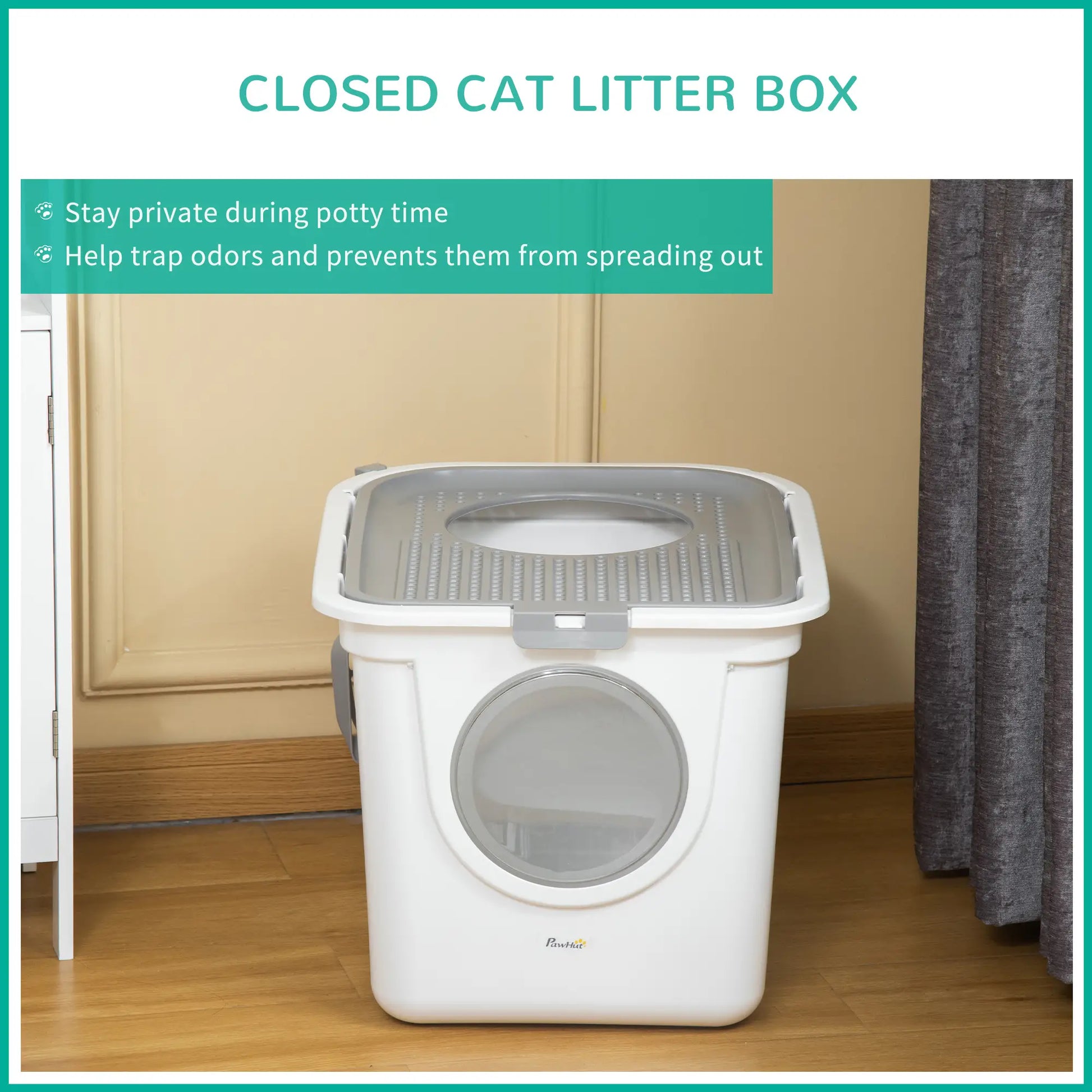 Enclosed Cat Litter Box, Easy Clean, Front Entrance, Top Exit, Scoop, White Cat Litter Box Enclosures at Gallery Canada