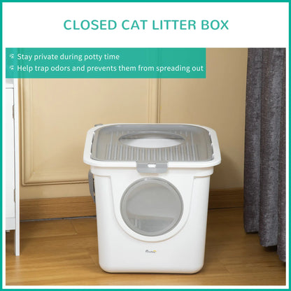 Enclosed Cat Litter Box, Easy Clean, Front Entrance, Top Exit, Scoop, White Cat Litter Box Enclosures at Gallery Canada