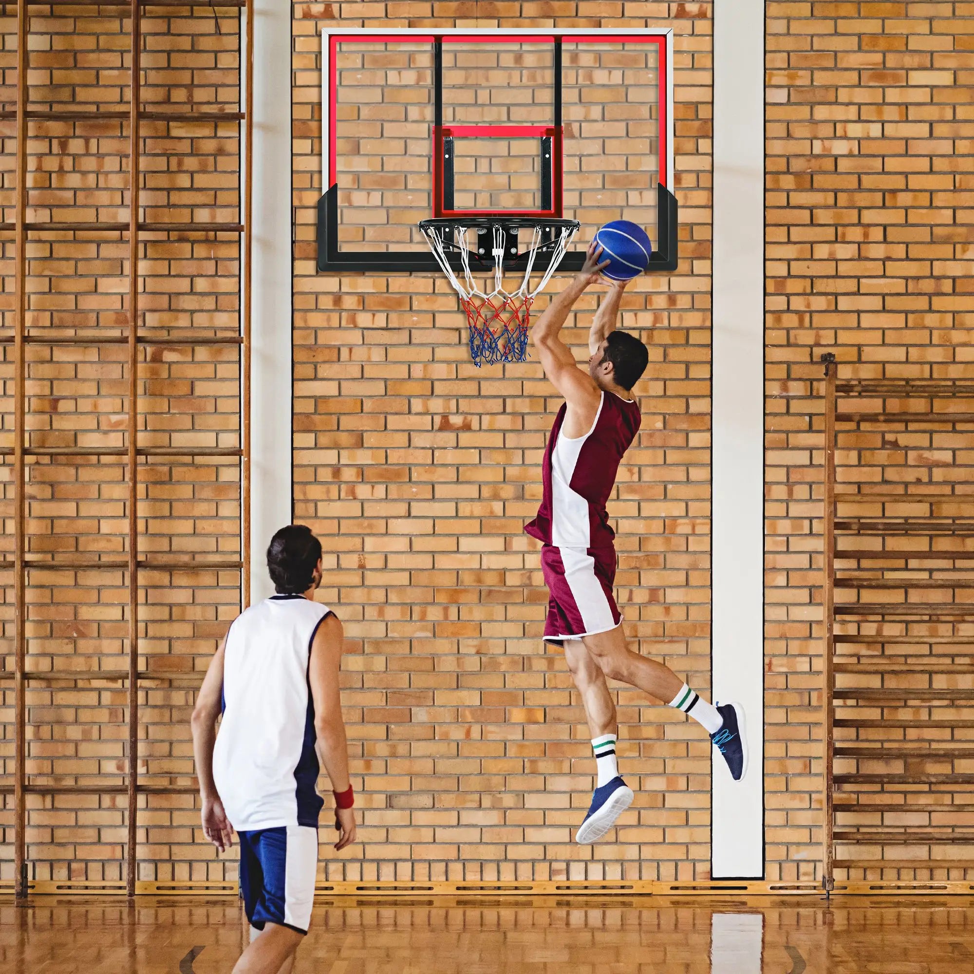 Wall Mounted Basketball Hoop, 43'' x 30'' Shatter Proof Backboard, Indoor Outdoor, Black Basketball at Gallery Canada