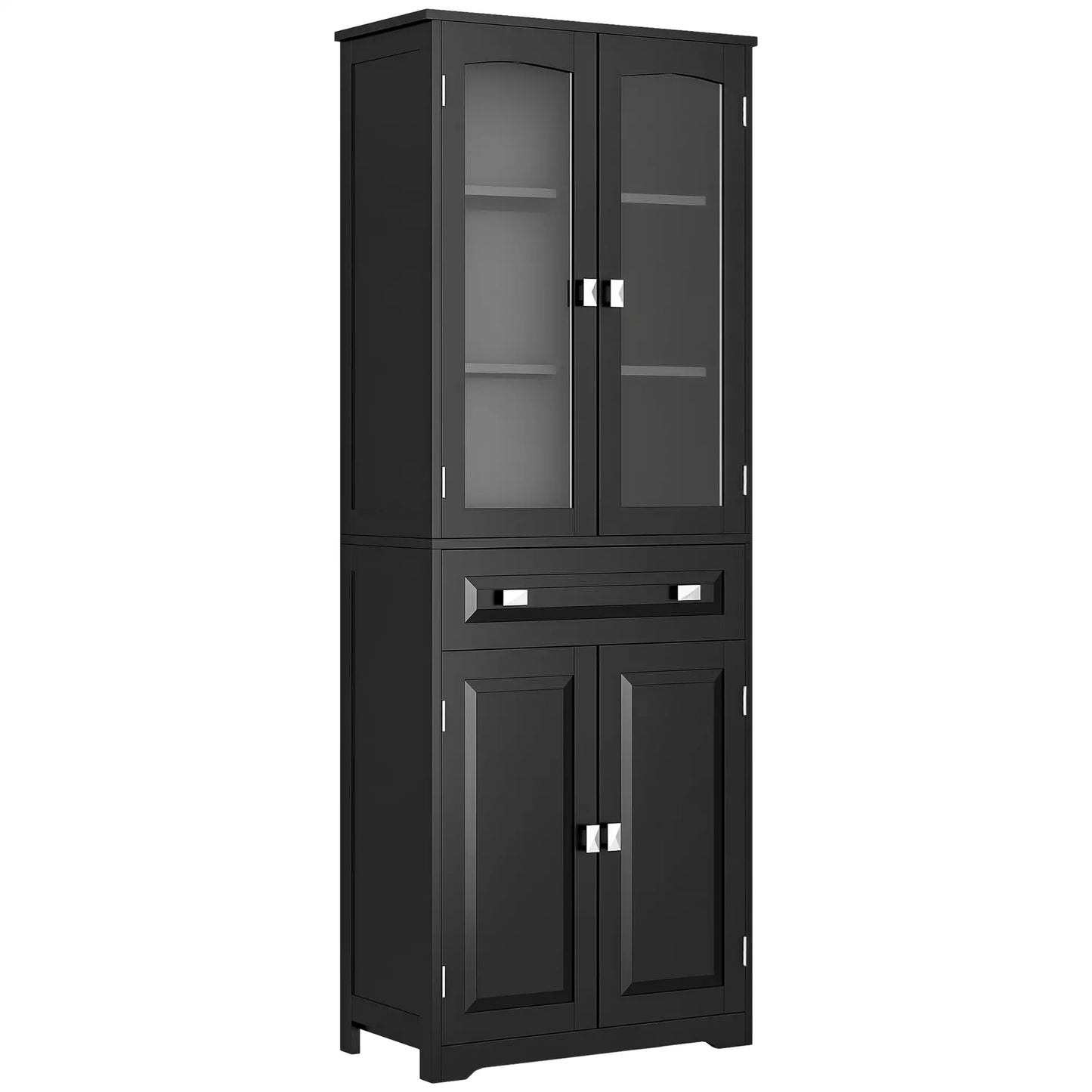 63" 4-Door Kitchen Pantry Cabinet, Adjustable Shelves, Black Kitchen Pantry Cabinets at Gallery Canada