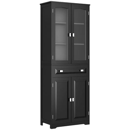 63" 4-Door Kitchen Pantry Cabinet, Adjustable Shelves, Black Kitchen Pantry Cabinets at Gallery Canada