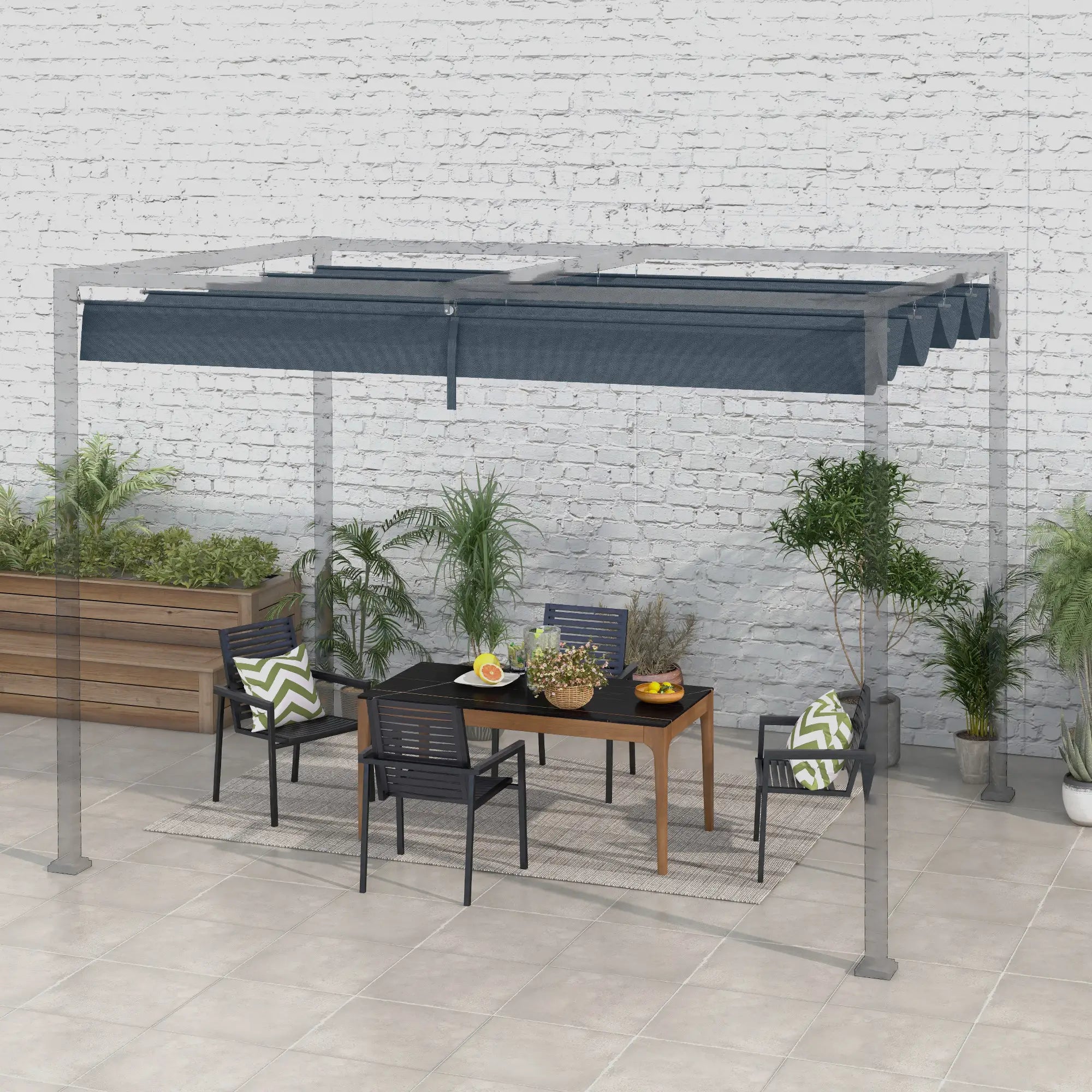 Retractable Pergola Canopy, 10' x 7' Sun Shade, UV30+, Dark Grey Gazebo Canopy Replacement at Gallery Canada