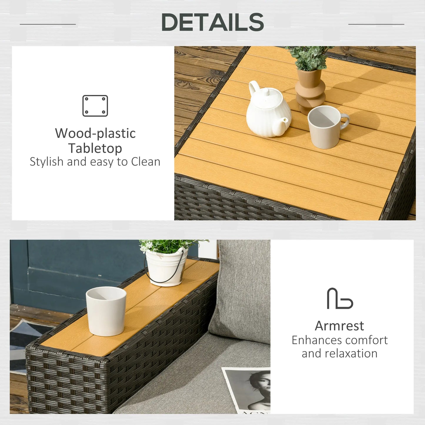 6-Piece Outdoor Rattan Patio Set, Corner Sofa, WPC Table, Light Grey Patio Furniture Sets at Gallery Canada